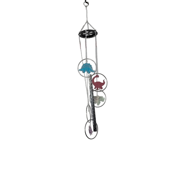 24" Long 5-Ring Polyresin Vintage 90's Dinosours Wind Chime Mistake Rhino Chime - Picture 1 of 9